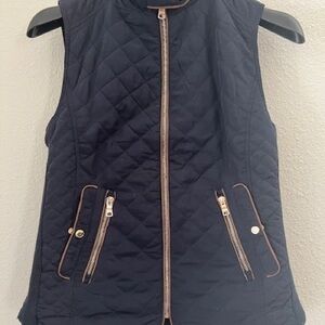 Zara Navy Quilted Vest with Brown Accents
